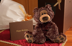 クマのぬいぐるみとメッセージカードをセットにした祝電の「バースデー　チョコレートベア」
