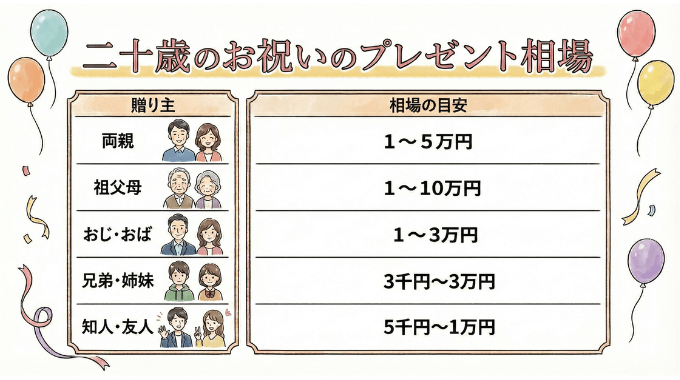 二十歳のお祝いのプレゼント相場