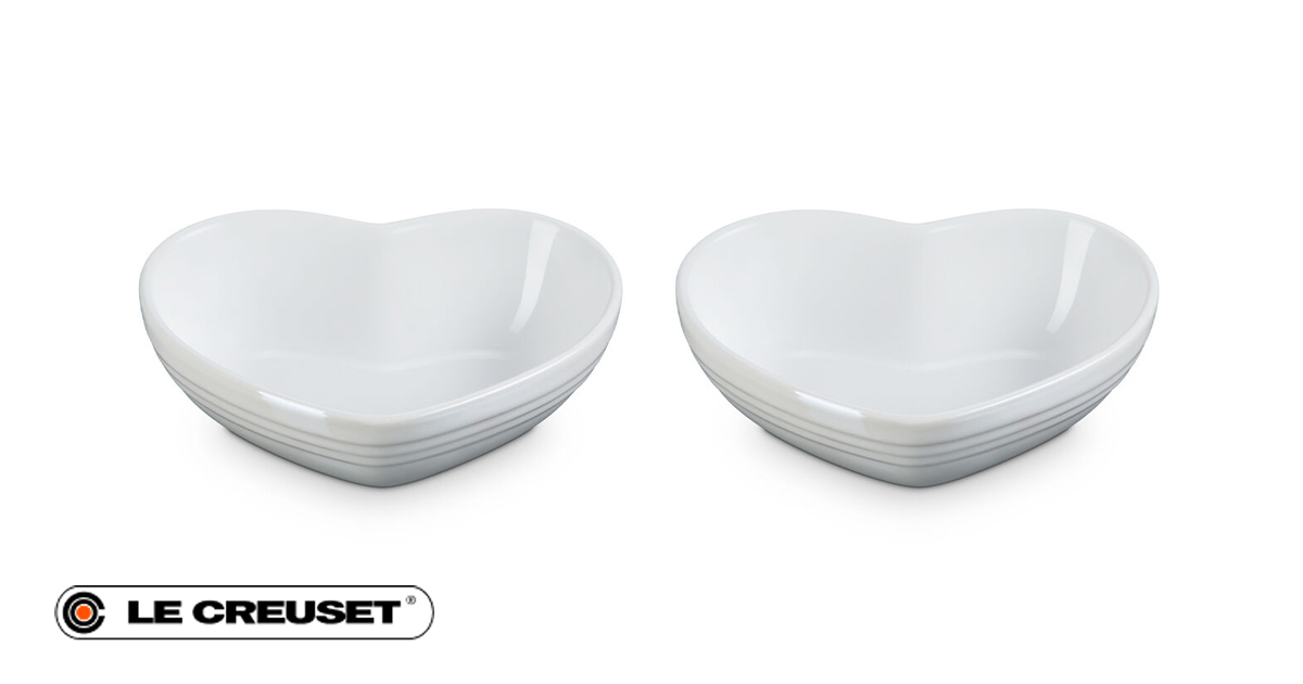 ル・クルーゼ　ハート型シリーズ食器セット ハート・ディッシュ｜ル・クルーゼのペア食器付き祝電ギフト【For-Denpo】