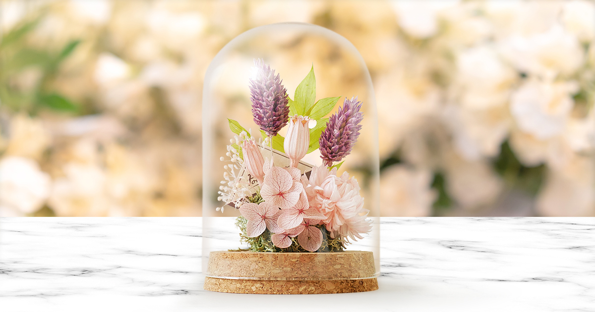 プリザ ミニアレンジ ラベンダー｜優しいラベンダー色の祝電ギフト