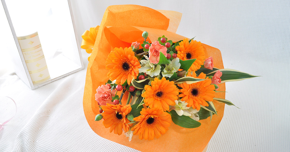 No1123 セレナイト オレンジカルサイト フラワー お花 オブジェ No1123