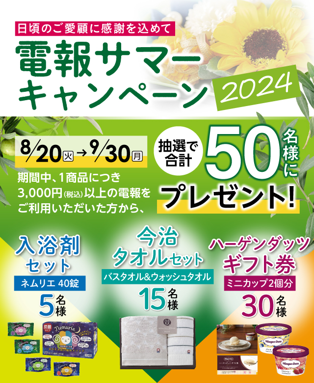 2024年8月20日(火)~9月30日(月)電報サマーキャンペン