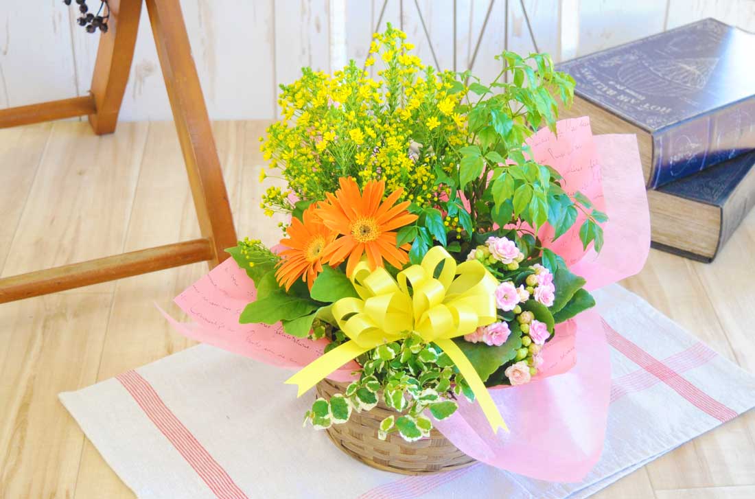 季節の花＆グリーン寄せ鉢S