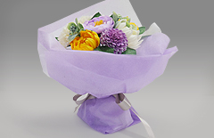 弔電・お悔やみ電報「仏花ソープフラワー　紫音」ソープフラワーでアレンジした花束です